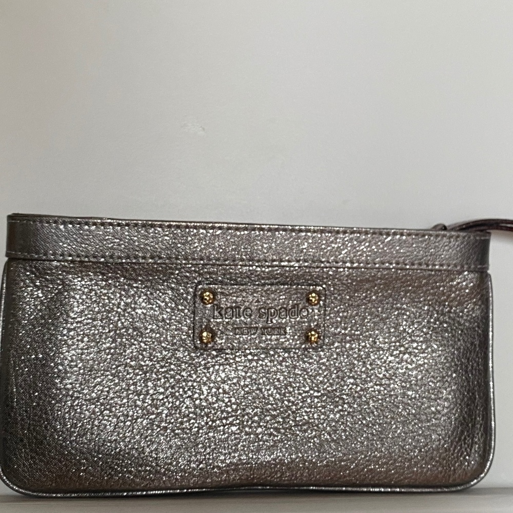 Kate Spade silver metallic wristlet